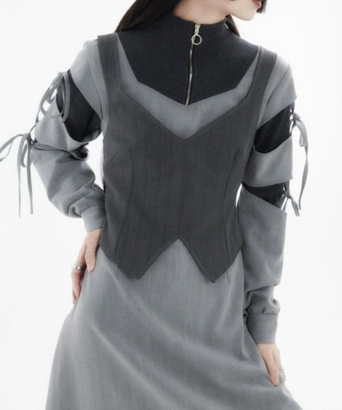 Layered Zip Collar Dress